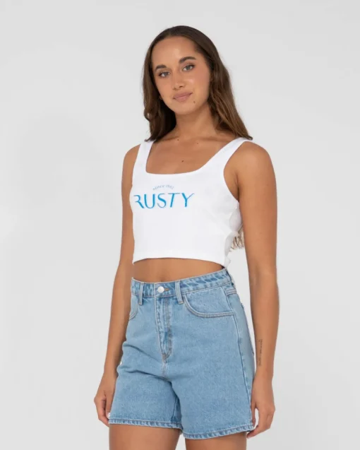 Rusty 1985 Baby Graphic Crop Tank Top | Womens Tees & Tanks