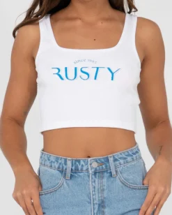 Rusty 1985 Baby Graphic Crop Tank Top | Womens Tees & Tanks