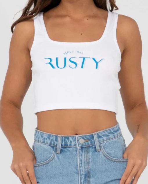 Rusty 1985 Baby Graphic Crop Tank Top | Womens Tees & Tanks