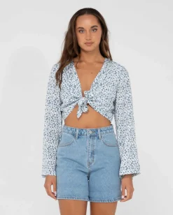 Rusty Balnear Floral Printed Tie Front Cropped Shirt | Womens Fashion Tops
