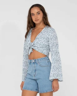 Rusty Balnear Floral Printed Tie Front Cropped Shirt | Womens Fashion Tops