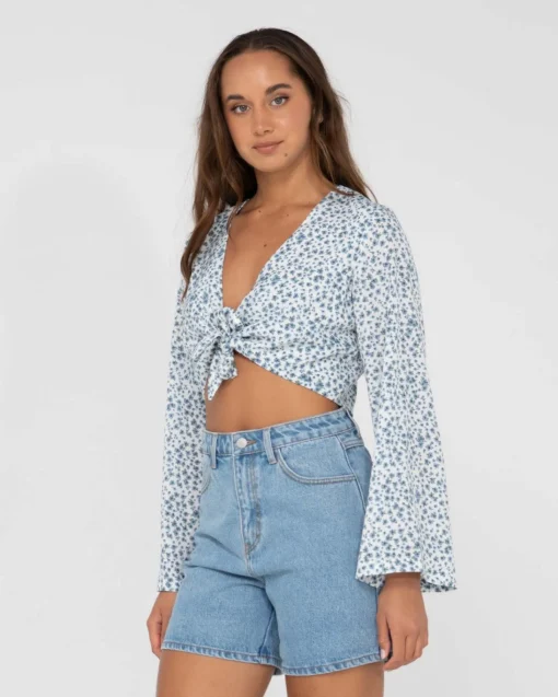 Rusty Balnear Floral Printed Tie Front Cropped Shirt | Womens Fashion Tops