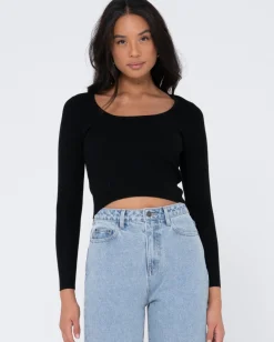 Rusty Charis Low Neckline Long Sleeve Knit Top | Womens Fashion Tops