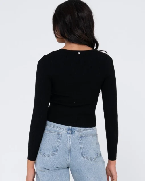 Rusty Charis Low Neckline Long Sleeve Knit Top | Womens Fashion Tops