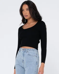 Rusty Charis Low Neckline Long Sleeve Knit Top | Womens Fashion Tops
