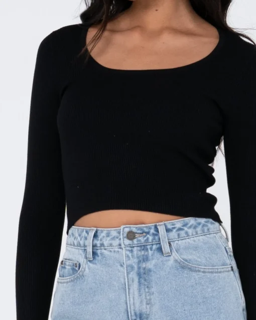 Rusty Charis Low Neckline Long Sleeve Knit Top | Womens Fashion Tops
