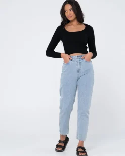 Rusty Charis Low Neckline Long Sleeve Knit Top | Womens Fashion Tops