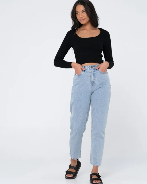 Rusty Charis Low Neckline Long Sleeve Knit Top | Womens Fashion Tops