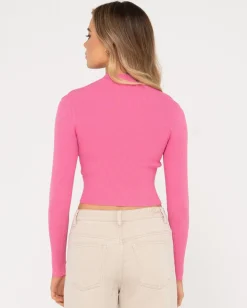 Rusty Charis Mock Neck Long Sleeve Knit Top | Womens Fashion Tops