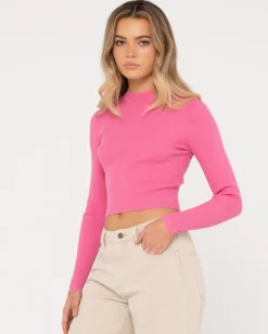 Rusty Charis Mock Neck Long Sleeve Knit Top | Womens Fashion Tops