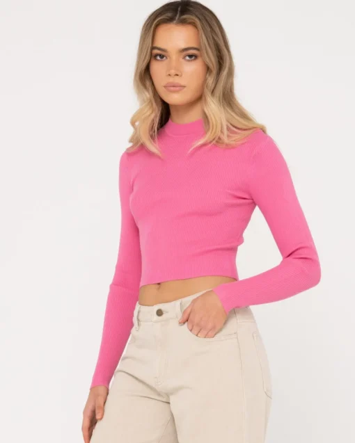 Rusty Charis Mock Neck Long Sleeve Knit Top | Womens Fashion Tops