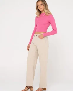 Rusty Charis Mock Neck Long Sleeve Knit Top | Womens Fashion Tops