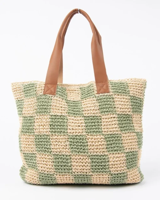 Rusty Checkmate Straw Beach Bag | Womens Bags & Handbags