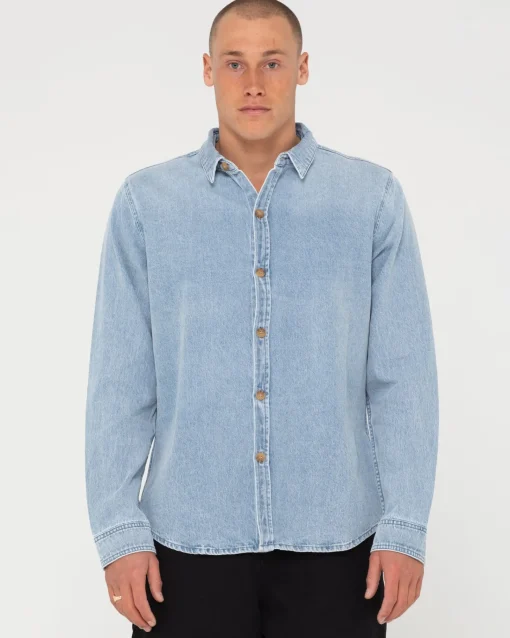 Rusty Dryver Denim Long Sleeve Shirt | Mens Shirts