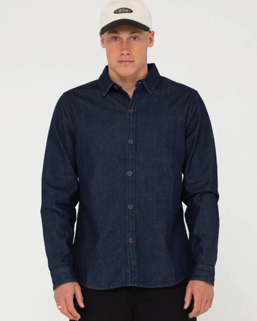 Rusty Dryver Denim Long Sleeve Shirt | Mens Shirts