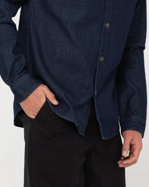 Rusty Dryver Denim Long Sleeve Shirt | Mens Shirts