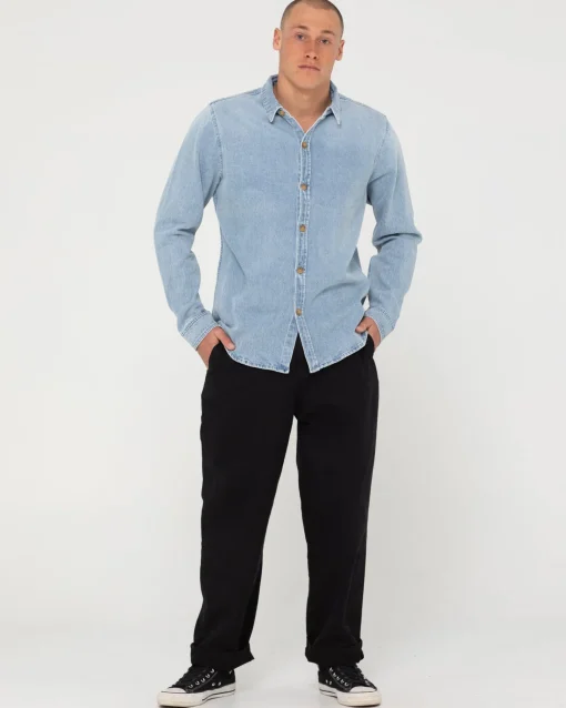 Rusty Dryver Denim Long Sleeve Shirt | Mens Shirts