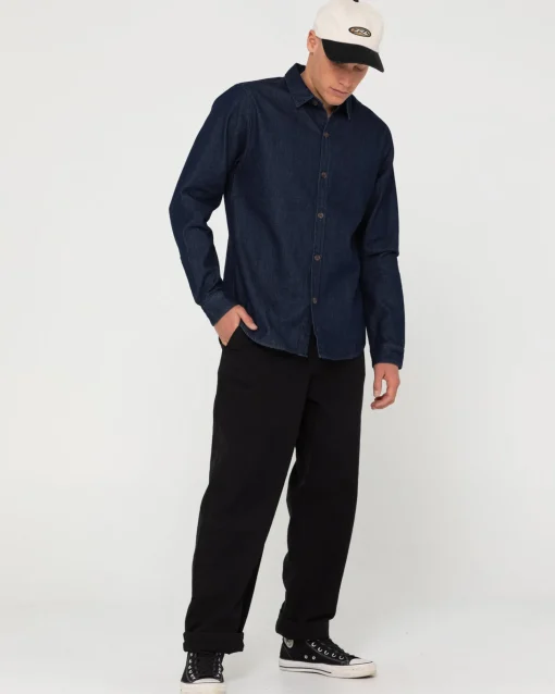 Rusty Dryver Denim Long Sleeve Shirt | Mens Shirts