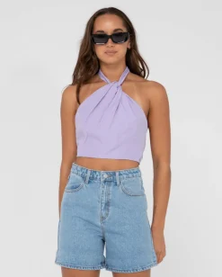 Rusty Harlet Twisted Halter Crop Top | Womens Fashion Tops