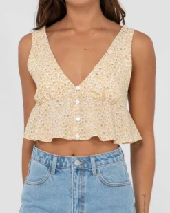 Rusty Magnolia Floral Printed Crop Top | Womens Fashion Tops