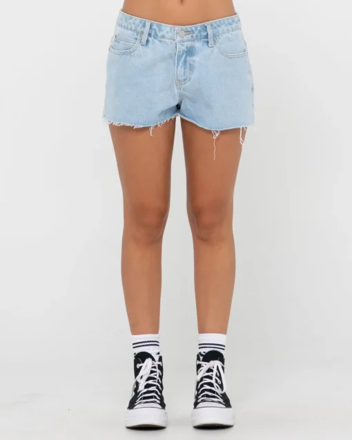 Rusty Malta Low Rise Frayed Denim Short | Womens Denim