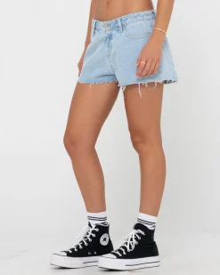 Rusty Malta Low Rise Frayed Denim Short | Womens Denim