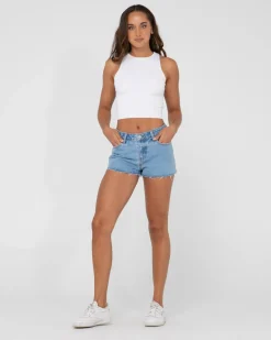Rusty Malta Low Rise Frayed Denim Short | Womens Shorts