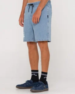Rusty Manila Folder Vintage Wash Denim Elastic Short | Mens Shorts