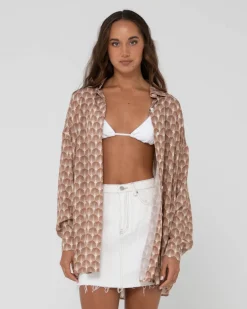 Rusty Panama Printed Oversized Long Sleeve Shirt | Womens Fashion Tops