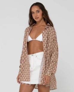 Rusty Panama Printed Oversized Long Sleeve Shirt | Womens Shirts