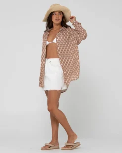 Rusty Panama Printed Oversized Long Sleeve Shirt | Womens Shirts
