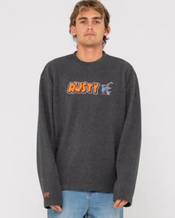 Rusty Party Of One Embroidered Rib Crew | Mens Hoodies & Fleece