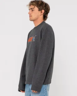 Rusty Party Of One Embroidered Rib Crew | Mens Hoodies & Fleece