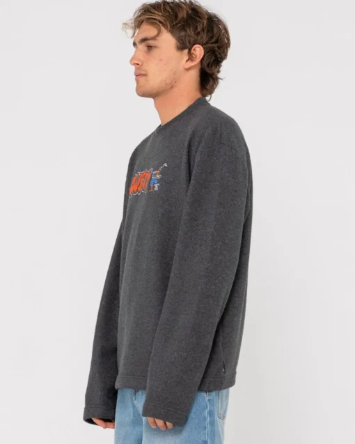 Rusty Party Of One Embroidered Rib Crew | Mens Hoodies & Fleece