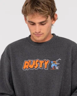 Rusty Party Of One Embroidered Rib Crew | Mens Hoodies & Fleece