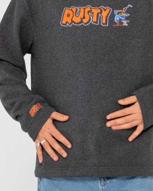 Rusty Party Of One Embroidered Rib Crew | Mens Hoodies & Fleece