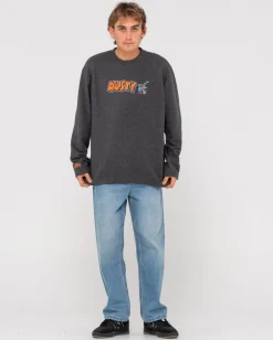 Rusty Party Of One Embroidered Rib Crew | Mens Hoodies & Fleece