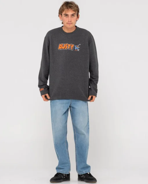 Rusty Party Of One Embroidered Rib Crew | Mens Hoodies & Fleece