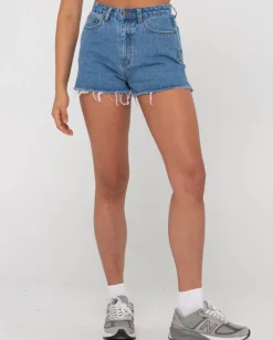 Rusty Penny Kick Flare High Waisted Denim Short | Womens Denim