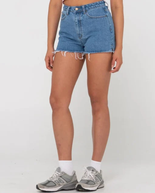 Rusty Penny Kick Flare High Waisted Denim Short | Womens Denim