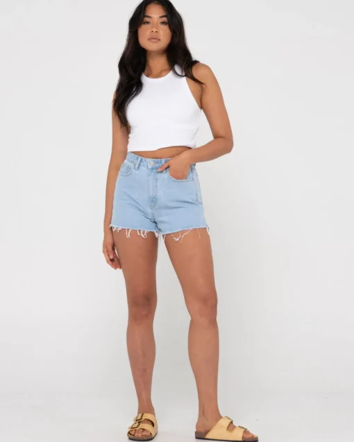 Rusty Penny Kick Flare High Waisted Denim Short | Womens Denim