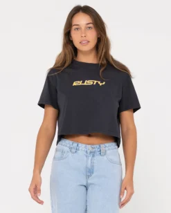 Rusty Rider Relaxed Fit Graphic Crop Tee | Womens Tees & Tanks