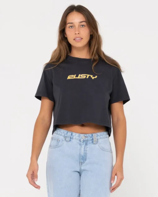 Rusty Rider Relaxed Fit Graphic Crop Tee | Womens Tees & Tanks
