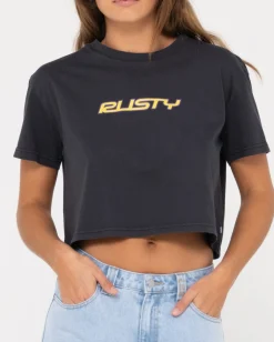 Rusty Rider Relaxed Fit Graphic Crop Tee | Womens Tees & Tanks