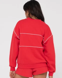 Rusty Line Oversize Crew Fleece | Womens Hoodies & Fleece