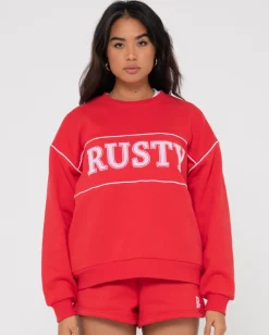 Rusty Line Oversize Crew Fleece | Womens Hoodies & Fleece
