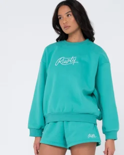 Rusty Script Oversize Crew Neck Fleece | Womens Hoodies & Fleece