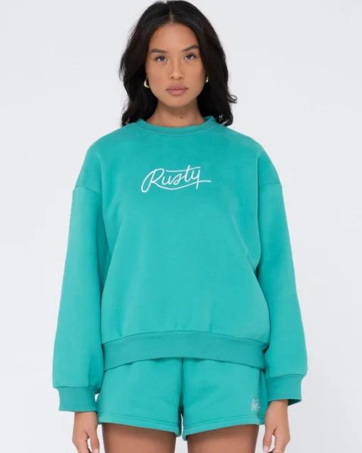 Rusty Script Oversize Crew Neck Fleece | Womens Hoodies & Fleece