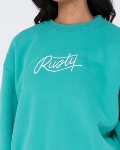 Rusty Script Oversize Crew Neck Fleece | Womens Hoodies & Fleece