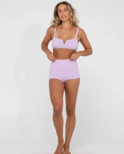 Rusty Sandalwood Textured High Waisted Surf Short | Womens Bikini Bottoms